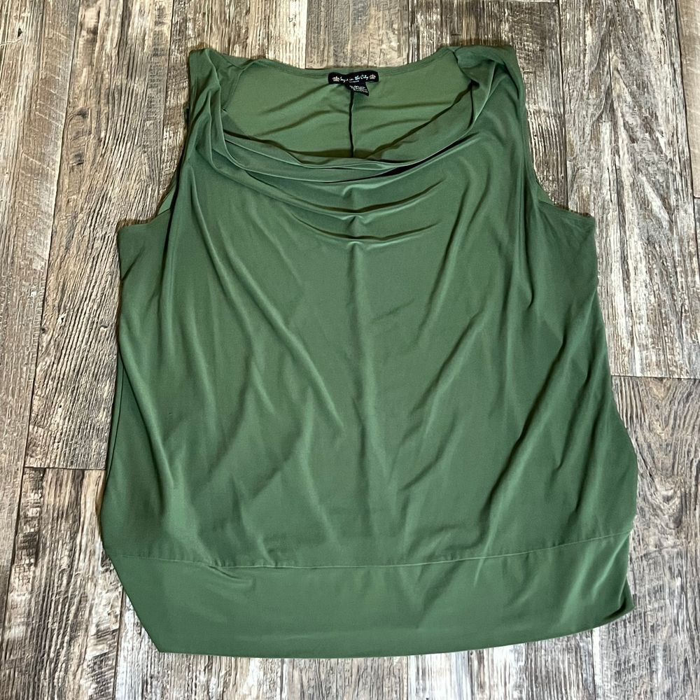 Suzie in the City Olive Green Sleeveless Cowl Neck Blouse Tank Top 2X